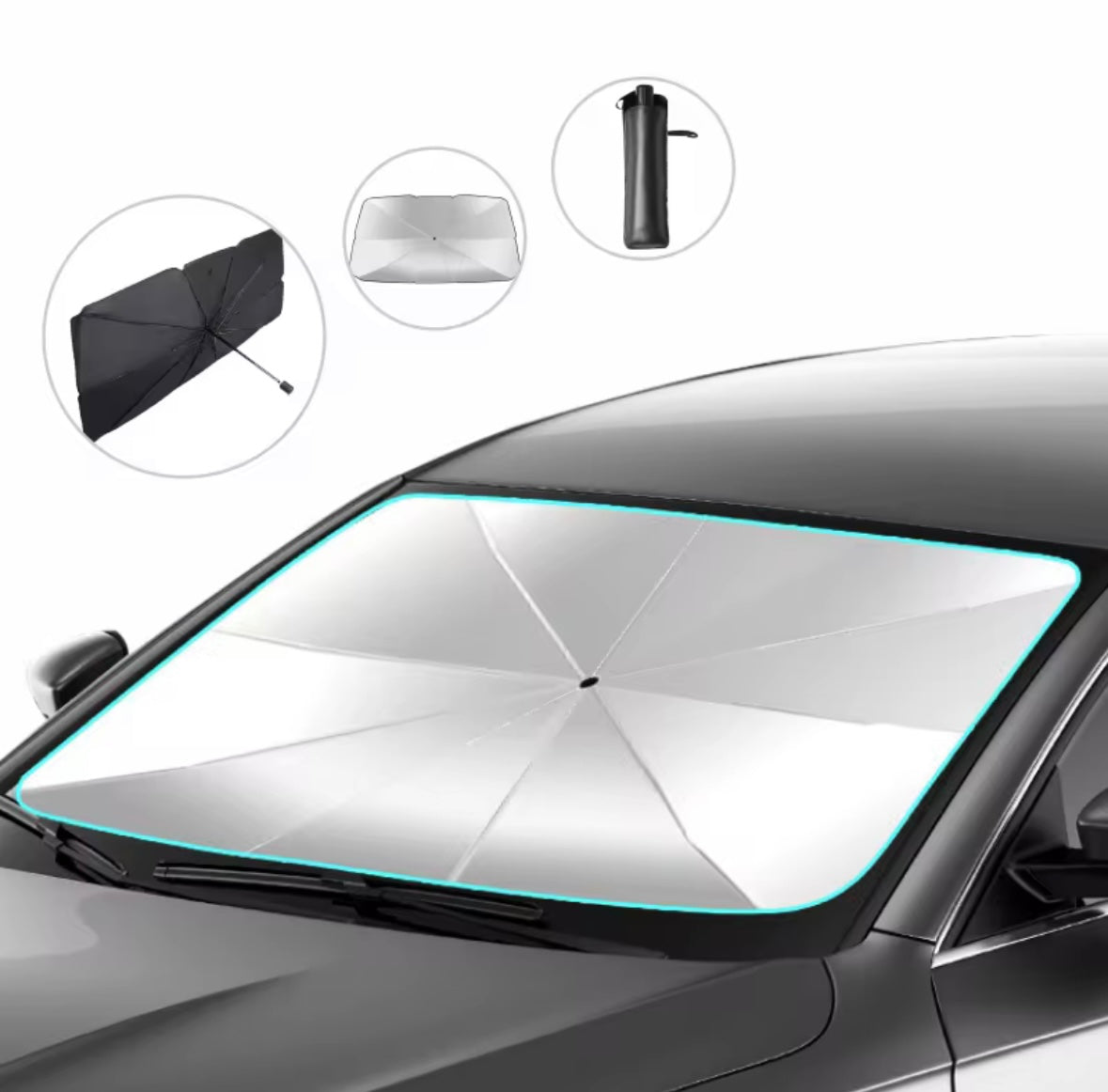 Pare-soleil pare-brise pliable en forme de parapluie