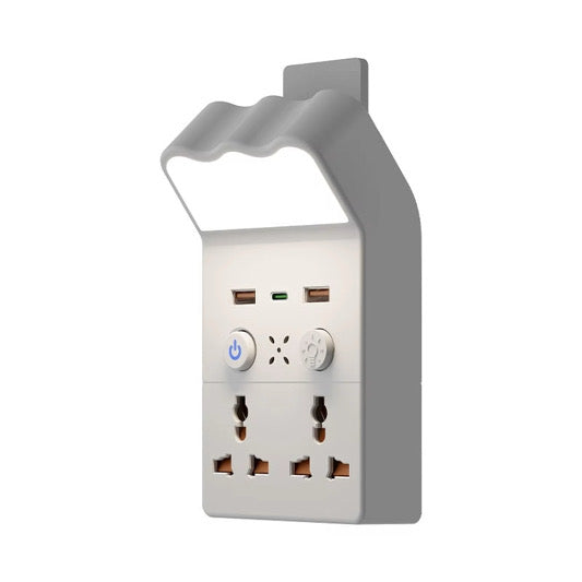 Nouvelle prise murale multifonctionnelle avec veilleuse, 2 prises de courant, 2 ports USB et 1 prise convertisseur type-C