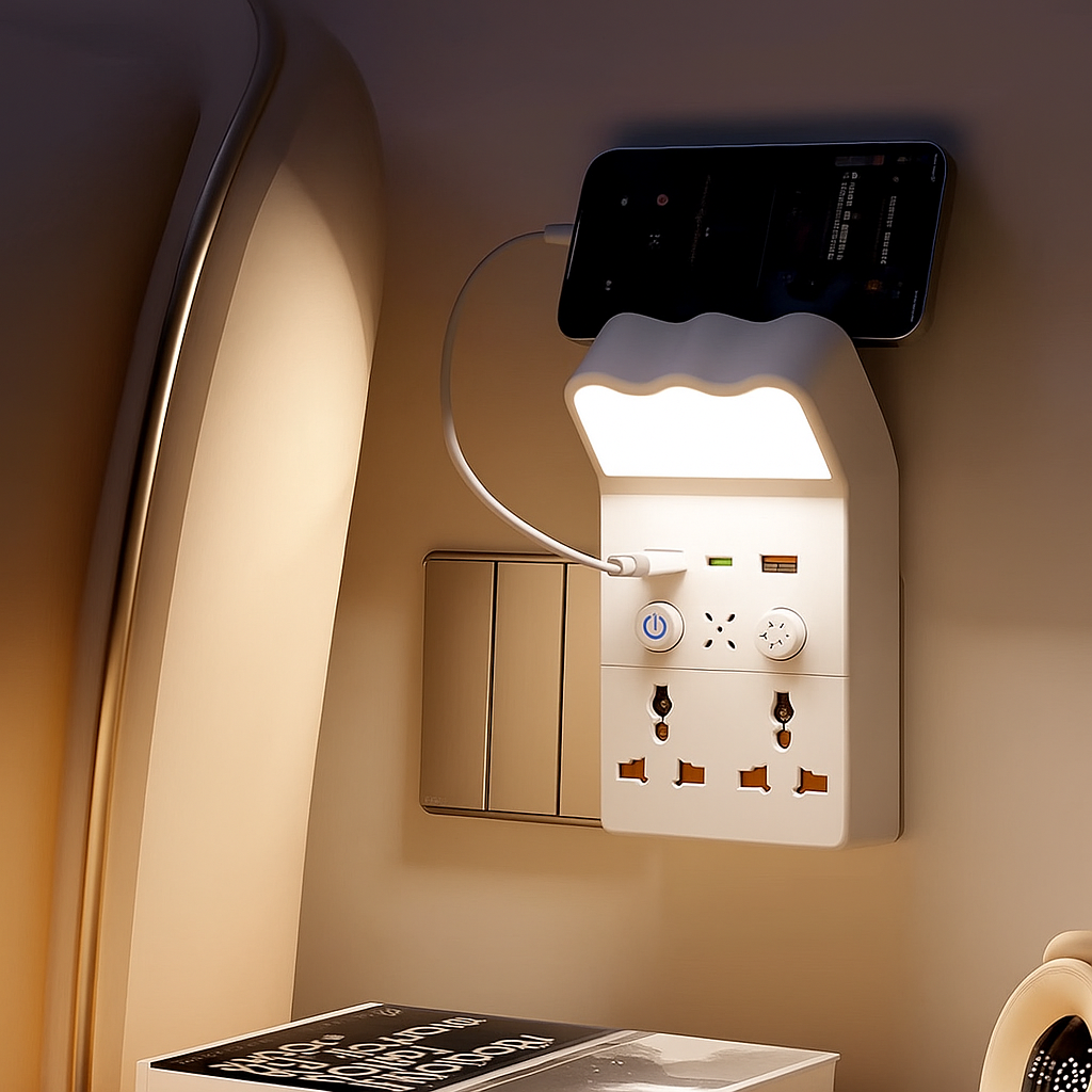 Nouvelle prise murale multifonctionnelle avec veilleuse, 2 prises de courant, 2 ports USB et 1 prise convertisseur type-C